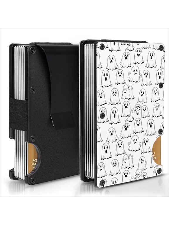 Halloween Expression Ghost Aluminum Tactical Wallet, Front Pocket Wallet with Money Clip & Easy Access Notch, Ultra Slim Gifts for Men Women Everyday Carry