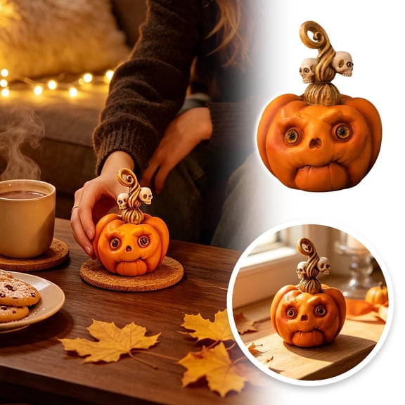 Halloween Expressive Pumpkins Resin Fall Decoration, Pumpkins with Faces, Funny Smile Pumpkin Head for Indoor Outdoor Garden Yard Porch Table Haunted House Bar Party Decor, Festive Pumpkin Decor