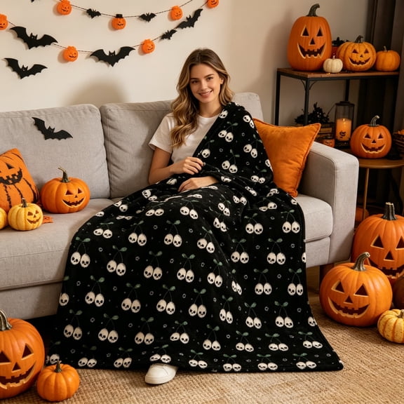 Halloween Extra Soft Flannel Fleece Blanket, Oversized Summer Throw for Couch Bed, Lightweight Cozy Wrap for Patio, Pool