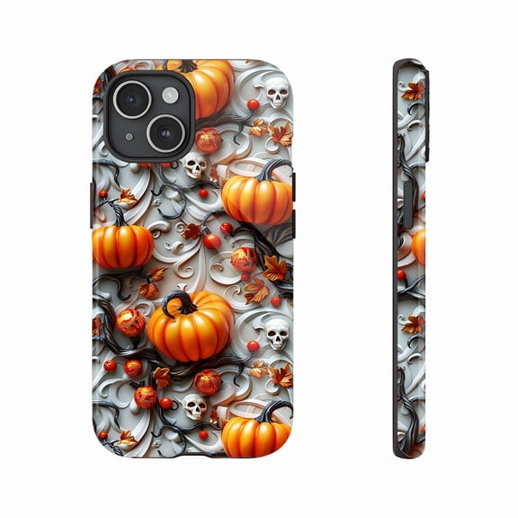 Halloween Eye-Catching Pumpkin Skull Relief Decorative Case for iPhone 11/12/13/14/15/16 (Pro Max/Plus) - Ideal for Fall Festivals & Halloween Enthusiasts