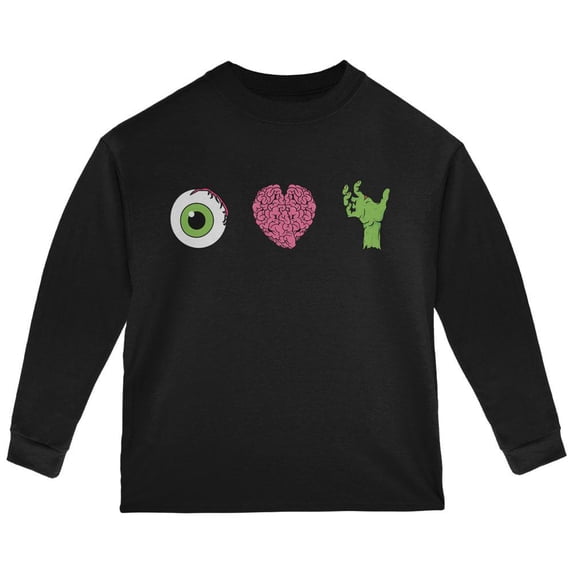 Halloween Eye Heart Zombies Toddler Long Sleeve T Shirt Black 2T