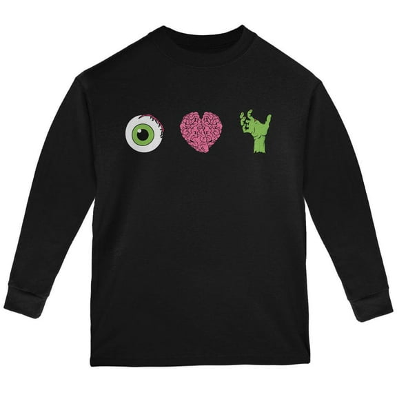 Halloween Eye Heart Zombies Youth Long Sleeve T Shirt Black YLG
