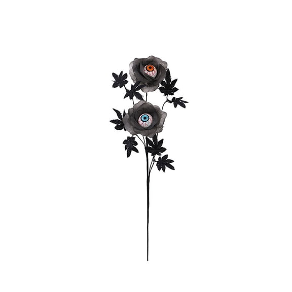 Halloween Eyeball Black Artificial Rose Stem, Gothic Spooky Fake Flower Pick, Dark Style Floral Branch for Vase Home Table Party Indoor Decor, 19.68 Inch Tall