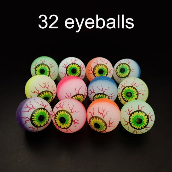 Halloween Eyeball Bouncy Balls - 32mm Scary Eye Decorations for Parties, Bulk Pack of 10 Durable Elastic Balls for Indoor Outdoor Decor, Random Colors, Easy to Hang with Lanyard or Sticker
