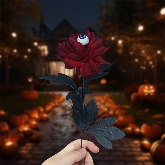 Halloween Eyeball Dahlia Flower Stem, 15.4 Inch Black Gothic Artificial Flower with Realistic Eye Center