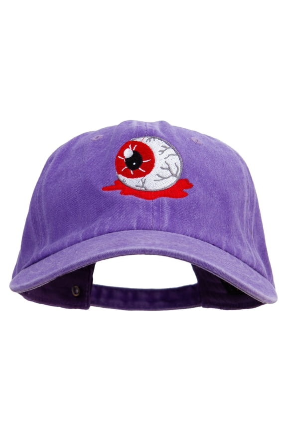 Halloween Eyeball Embroidered Unstructured Pigment Dyed Cotton Cap - Purple OSFM