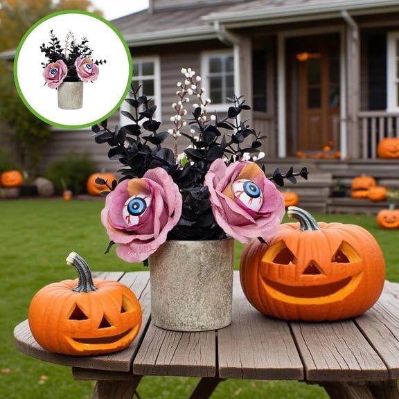 Halloween Eyeball Flowers Artificial Silk Roses Flowers with Eyeballs,Fake Roses Artificial Flowers Bouquet Arrangements for Party Home Decorations(Black,Purple)