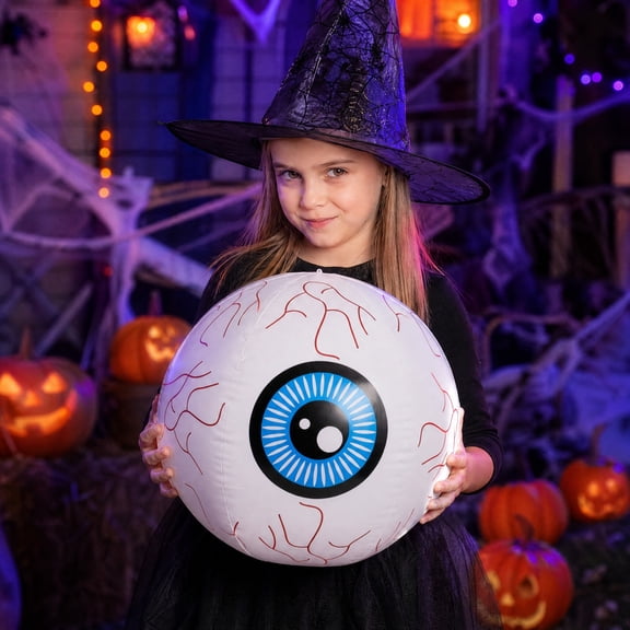 Halloween Eyeball Inflatable Decoration 16 Inch LED Light Up Bloodshot Eyeball PVC Blow Up Yard Ornament for Outdoor Porch Patio Party Event Holiday Scene Display Decoration