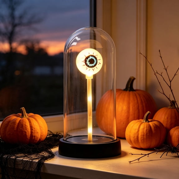 Halloween Eyeball Light 7.5", Glass Dome Halloween Decorations, Spooky Color Changing Tabletop Night Light, Modern Farmhouse Gothic Tabletop Nightlight, Yellow
