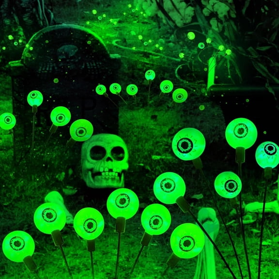 Solar Halloween Decorations, 2 Pack LED Spooky Eyeball Lights, Outdoor Solar Green Firefly Lights for Garden Yard Patio Pathway Lawn Halloween Party