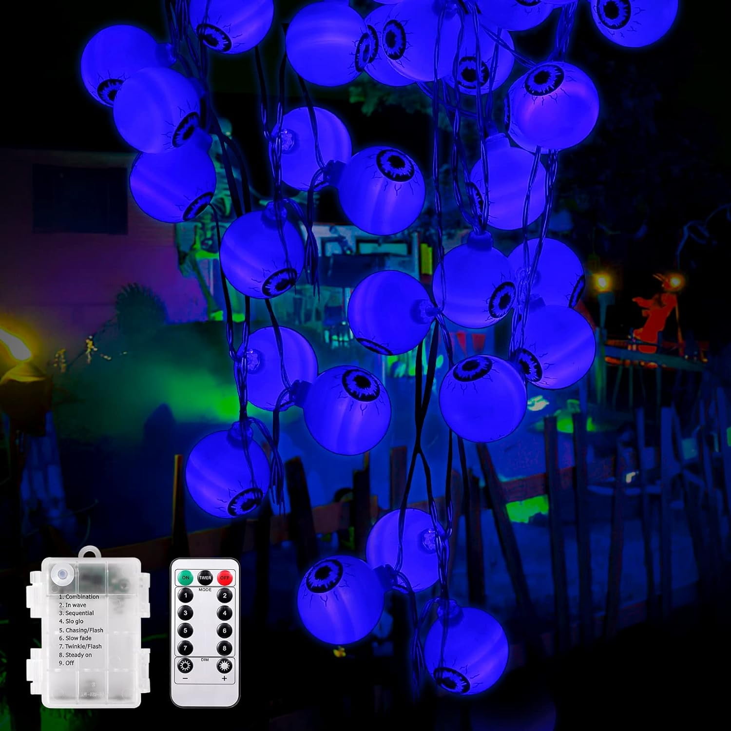 Halloween Eyeball String Lights, 15FT Blue LED Lights with 30 Realistic