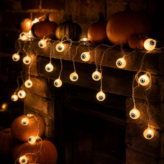 Halloween Eyeball String Lights Battery Operated, 3 Size Options 5FT 10FT 20FT Outdoor Waterproof Decor for Yard Party