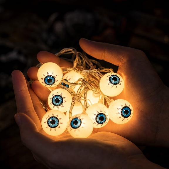 Halloween Eyeball String Lights Battery Operated Warm White LED Eyeball Lights Waterproof Indoor/Outdoor Use 20-Pack for Party Decor Garden Tree Window Wreath Halloween Party Supplies,A-1.5M