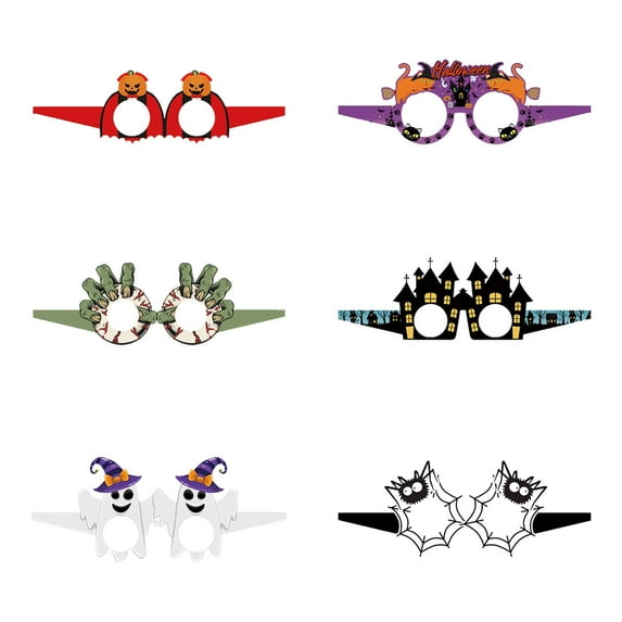 Halloween Eyeglasses 6 PCS - Novelty Paper Toy Glasses with Pumpkin, Spider Web, Ghost, Bat, Skull Designs for Party Favors, & Decorations for Kids Adults