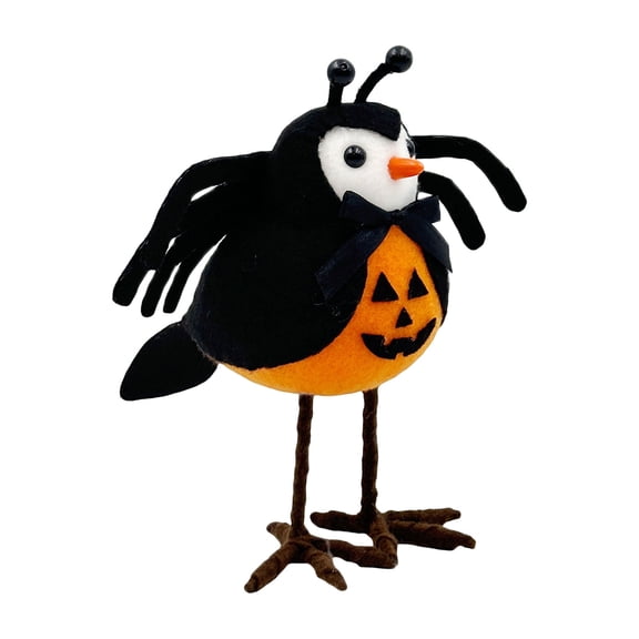 Halloween Fabric Bird Tabletop Figurine, Cute Bird with Spider Wings, Orange Black Fall Halloween Decor Statue for Mantel Shelf Home Party Ornament