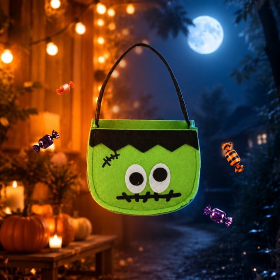 Halloween Fabric Candy Bag - Reusable Tricking or Treating Tote Spooky Party Gift Sack for Events Costume Parties Goodie Favors and Holiday Treats
