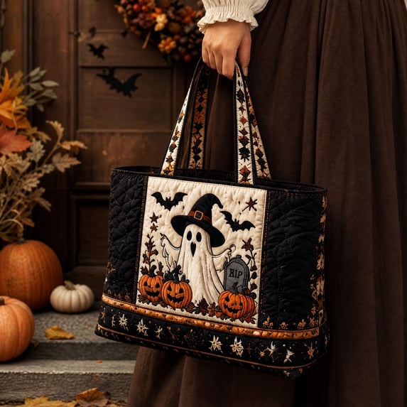 Halloween Fabric Carryall with Polyester Fabric,Spooky Gothic Tote for Autumn,Vintage Bohemian Purse for Fall Party Decor,1 Pack