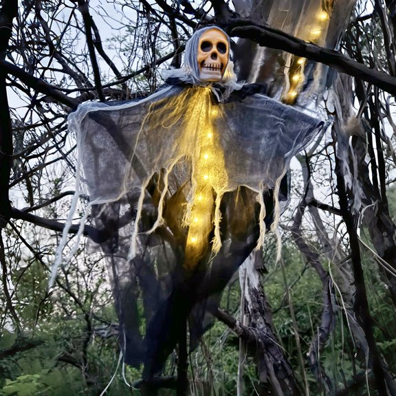 Halloween Fabric String Lights, Ghost Skeleton Outdoor Decor, Funny Yard Scene Decoration, Battery Operated Fairy Lights, Waterproof Patio Ambiance
