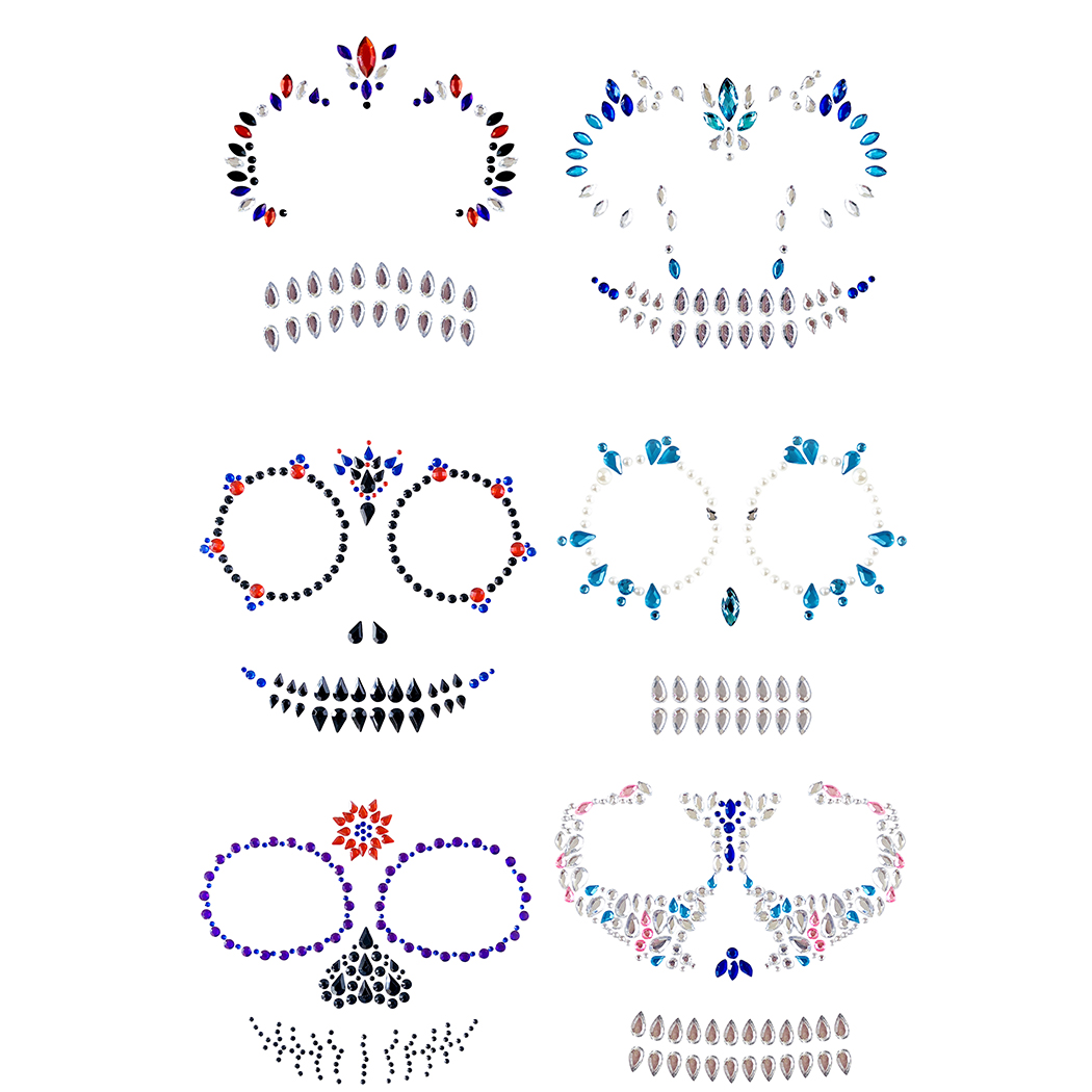 Halloween Face Jewelry Fashion Funny Rhinestone Tattoo Face Gem Jewel Sticker - image 1 of 6