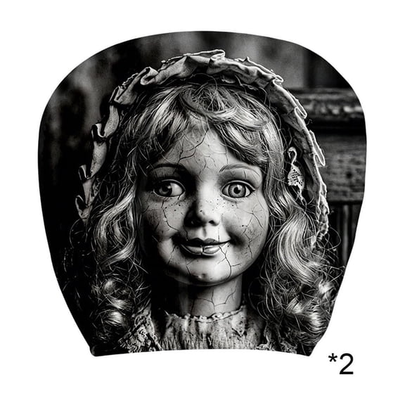 Halloween Face Print Car Headrest Covers, Elastic Automotive Seat Protector, Stylish Vehicle Interior Decor for Holiday Road Trips, Universal Fit