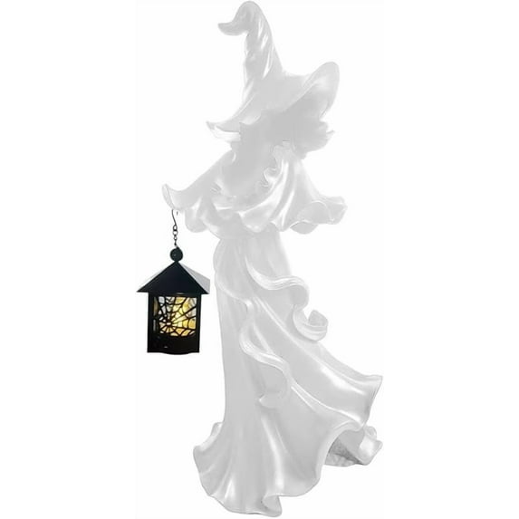 Halloween Faceless Ghost Statue with Lantern,Halloween Decorations Witch Statue with Lantern,Resin Hell Messenger Witch Sculpture with Led Candle Light for Home,Garden,Yard and Decoration