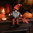 thumbnail image 1 of Halloween Faceless Gnome Doll, Striped Long-Leg Witch Hat with Broom Figurine, Spooky Tabletop Ornament for Home Party Home Shelf Mantel Decor, 1 of 6