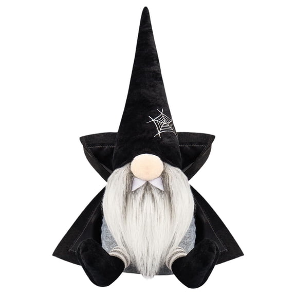 Halloween Faceless Gnome Plush Doll Figure with Pointed Hat Cloak and Bat Wings Tabletop Shelf Mantel Decor