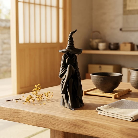 Halloween Faceless Witch Figurine Oversized Pointed Hat Mysterious Gothic for Desk Mantel Office Display