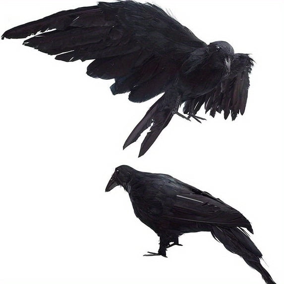 Halloween Fake Black Raven Decor 2 Poses Feathered Crow Prop Haunted ...