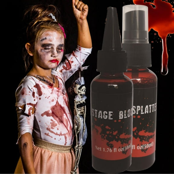 Halloween Fake Blood Plasma Prop - In Dropper & Spray Bottle, Creates Spooky Horror Effects, Perfect for Halloween Costumes, Parties, houses, 50ml, A