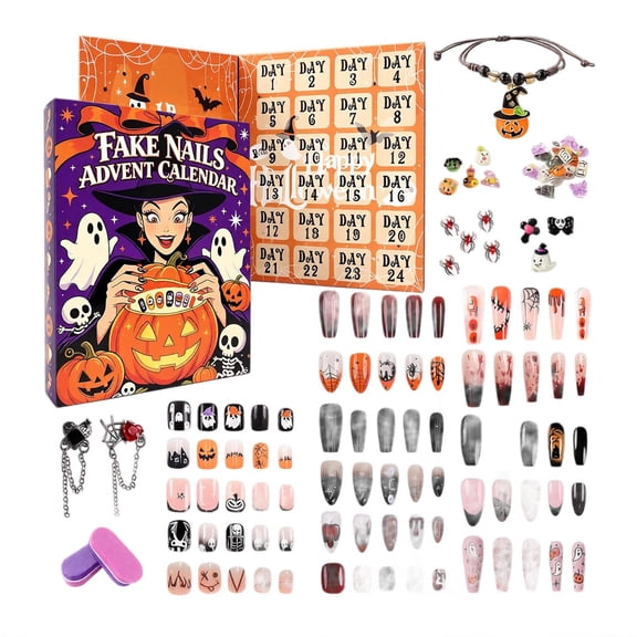 Halloween Fake Nails Advent Calendar with 3D Party Decorations