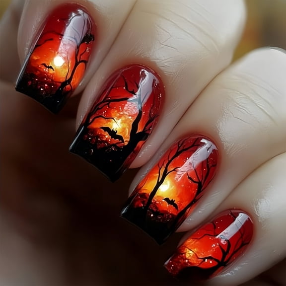 Halloween Fake Nails Set Of 24 With Theme Ghostly Design For Costume Parties Event Decors
