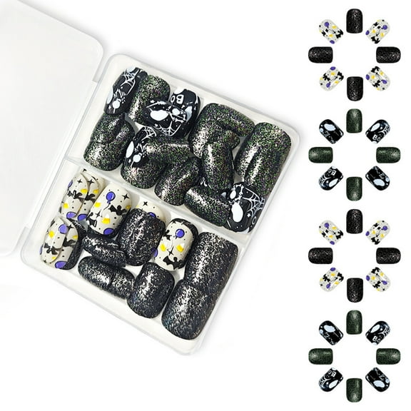 Halloween Fake Nails Square Glues on Nails Spiders False Nails Acrylic Nails for Manicure Decorations