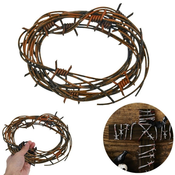 Halloween Fake Rusted Barbed Wire Decoration Soft Plastic Faux Barb Wire Prop Western Decor for Cowboy Christmas Party Simulation Wire Chain Cosplay Prop Costume Accessory,8.2 Foot Brown