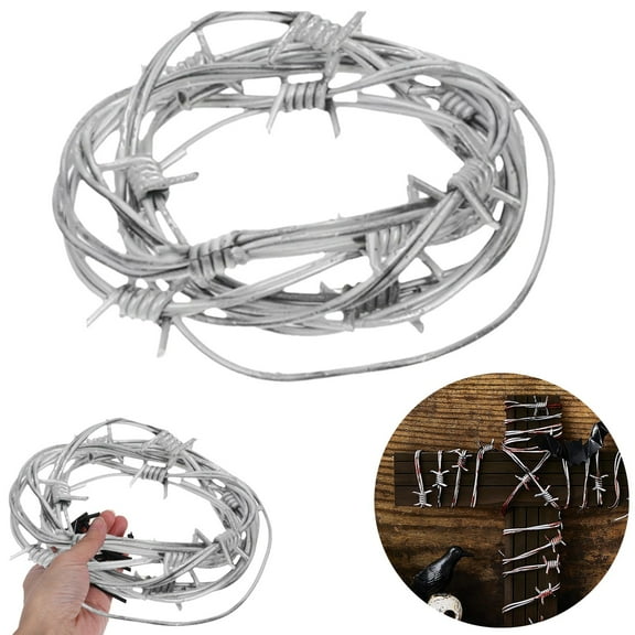 Halloween Fake Rusted Barbed Wire Decoration Soft Plastic Faux Barb Wire Prop Western Decor for Cowboy Christmas Party Simulation Wire Chain Cosplay Prop Costume Accessory,8.2 Foot Silver