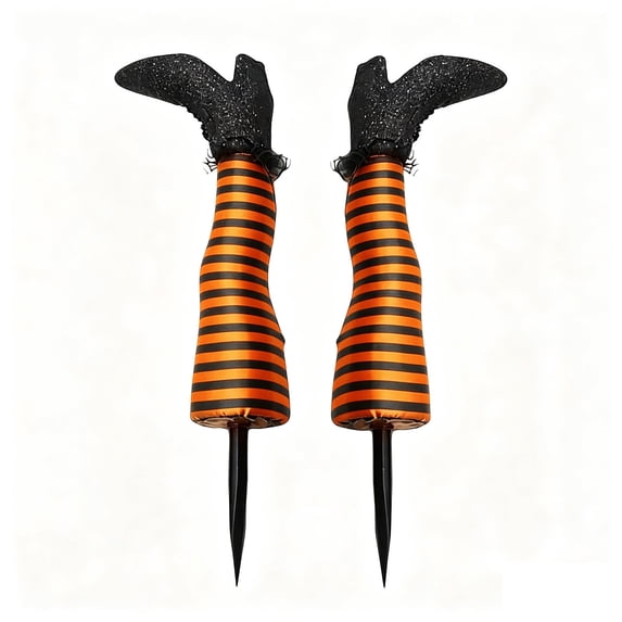 Halloween Fake Witch Legs Yard Stakes Glitter Shoes Purple Black Striped Stockings Outdoor Garden Decoration for Fall Yard Decor and Halloween Party Supplies