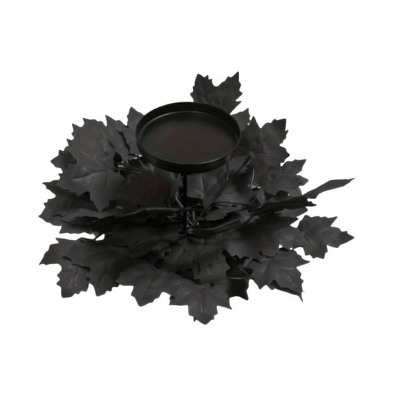 Halloween Fall Christmas Decorative Candlestick, Gothic Halloween Wreath Black Candle Rings, Durable Material, Multifunctional Use, Halloween Wreath for Halloween Table Centerpieces,Black Maple