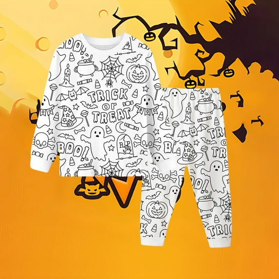 Halloween Fall Clothes Coloring Pajamas - Soft Cotton Viscose 2-Piece Unisex PJs Set, Snug Fit Color Your Own Pajamas