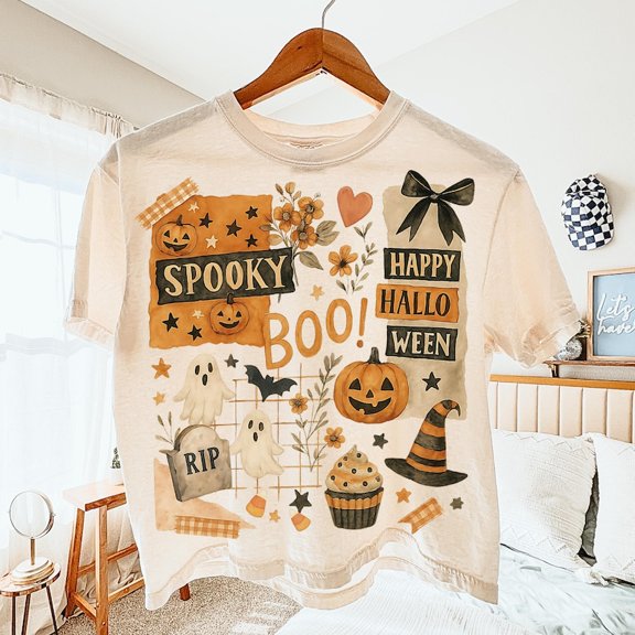 Halloween Fall Collage Shirt, Girly Pink Pumpkin Shirt, Boho Floral Fall Shirt, Halloween Shirt, Autumn Vibes Shirt, Spooky Season Shirt Popular Now