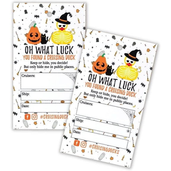 Halloween Fall Cruising Ducks Hang Tags to Attach to Rubber Ducks for Cruise Ship Game  30 pk 2 x 3.25 with Holes Skeleton Oh What Luck Youve Found a Duck