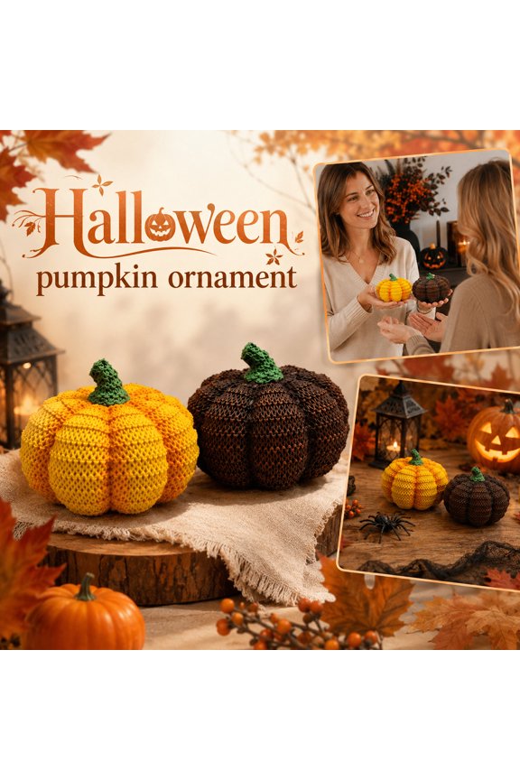 Halloween Fall Decor, 2-Piece 4X4 Inch Faux Crochet Textured Decorative Pumpkins, Small Resin Fake Pumpkins for Home Indoor Outdoor Use, Knitted Style Mini Pumpkin Decor Set for