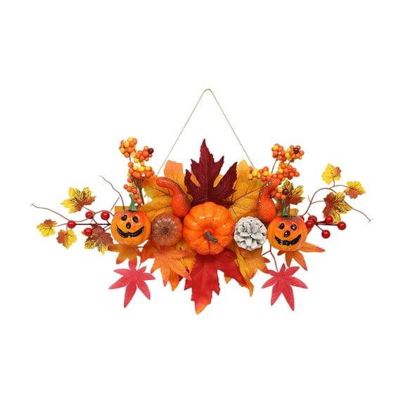 Halloween Fall Decor Fall Wreaths for Front Door,Fall Wreath for Outside Door with Harvest Pumpkins Maple Leaves,Autumn Wreath for Fall Thanksgiving Home Decorations