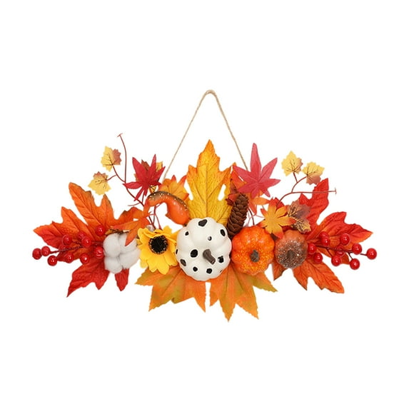 Halloween Fall Decor Fall Wreaths for Front Door,Fall Wreath for Outside Door with Harvest Pumpkins Maple Leaves,Autumn Wreath for Fall Thanksgiving Home Decorations