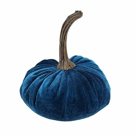 Halloween Fall Decorations Clearance, 10'' Pumpkin Decor, Halloween Fall Table Porch Decor for Home Yard Garden Kitchen Thanksgiving, Artificial Fake Faux Velvet Foam Fabric Pumpkins Blue