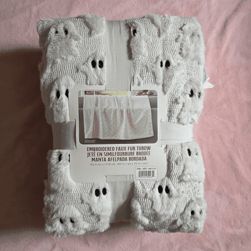 Halloween Fall Faux Fur Throw Blanket with Cute Spooky Embroidery, Ultra-Soft Warm Blanket for Sofa Couch Bed ,Prefect Fall & Home Halloween Decorations Great Gifts