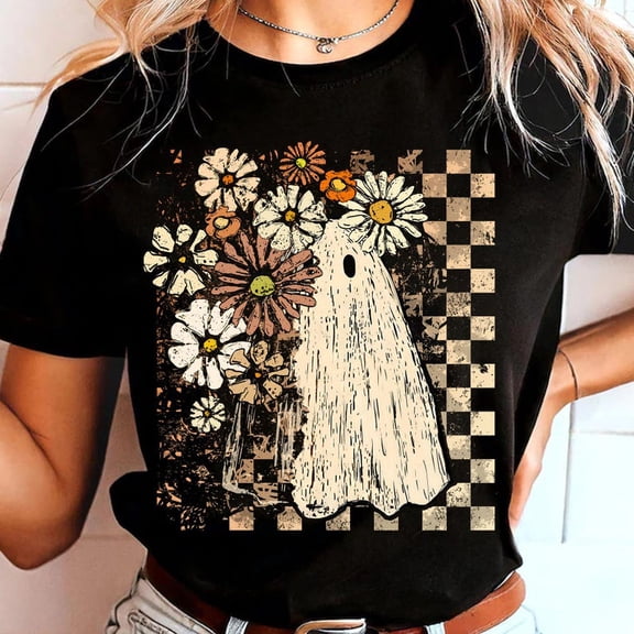 Halloween Fall Ghost Shirt, Girly Pumpkin Shirt, Boho Floral Fall Shirt, Halloween Shirt, Autumn Vibes Shirt, Spooky Season Shirt, Trending Shirt, Boo Shirt