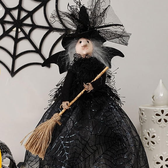 Halloween Fall Harvest Witch 11inch Sparkle Tabletop Fabric Halloween Fall Harvest Witch Collectible Figurine, Halloween Witch with Broom Halloween Decor for Party Home Table Decor