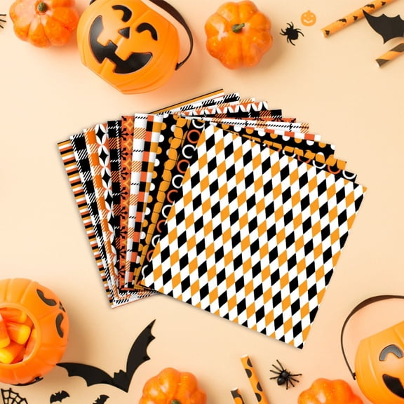 Halloween Fall Harvest Wrapping Paper Geometric Plaid Striped Pattern Holiday Gift Wrap Sheet Autumn Party Present Packaging Craft Paper for Treat Box DIY Seasonal Decor Supply