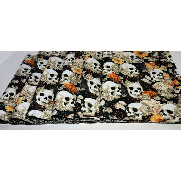 Halloween- Fall Placemats Reversible Double Sided Dining Accent Set of 6 Skull Floral