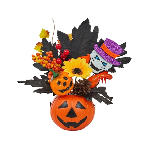 Halloween Fall Pumpkin Flowers Centerpieces for Tables, Decorative Pumpkins with Sunflowers and Maple Leaves, Fall Harvest Decor Halloween Thanksgiving Table Centerpieces 10 Inch